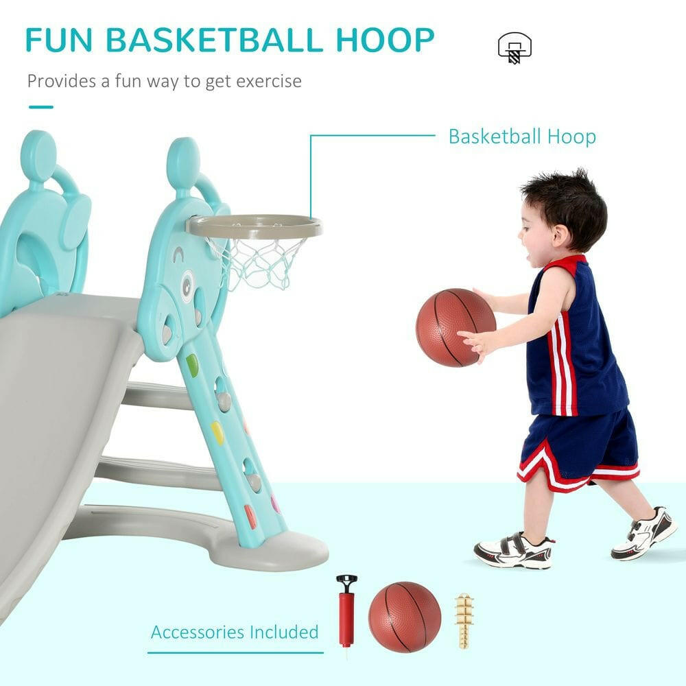 2 in 1 Kids Slide with Basketball Hoop - Blue